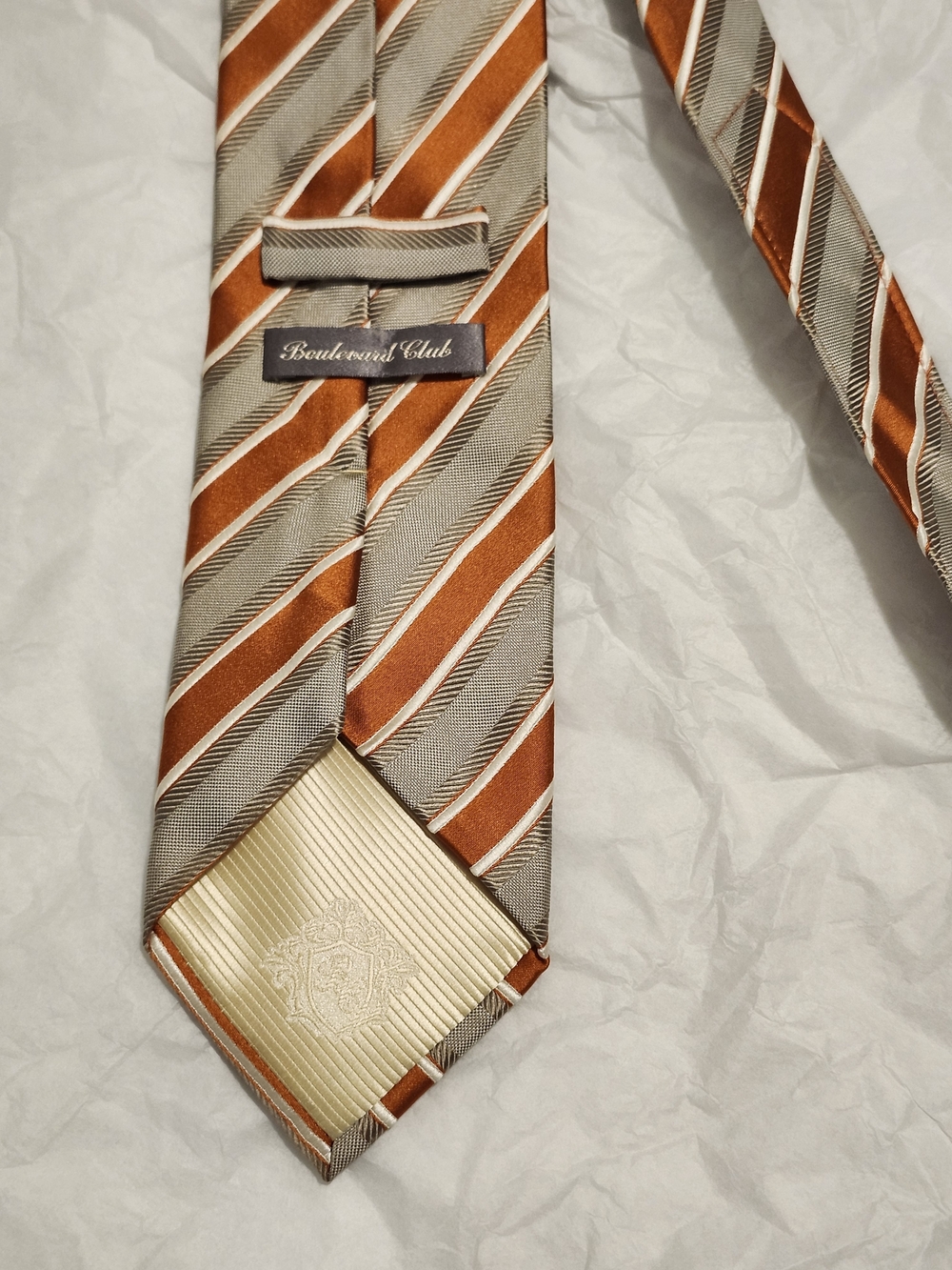 Boulevard Club Orange and Taupe Striped Men's Tie